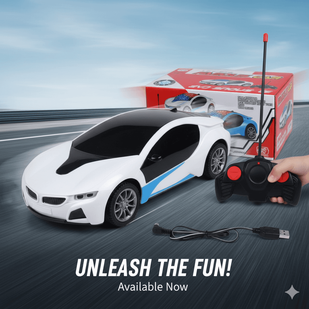 Little Sips White Remote Control Car ā with LED Lights & Sound Effects | Kids RC Car