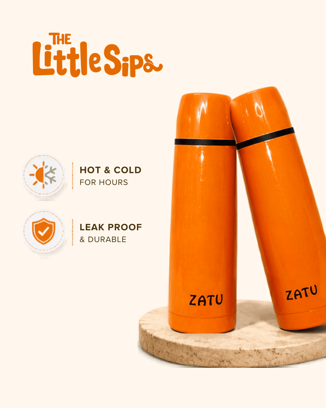 Little Sips Orange Stainless Steel Water Bottle | Kids & Adults